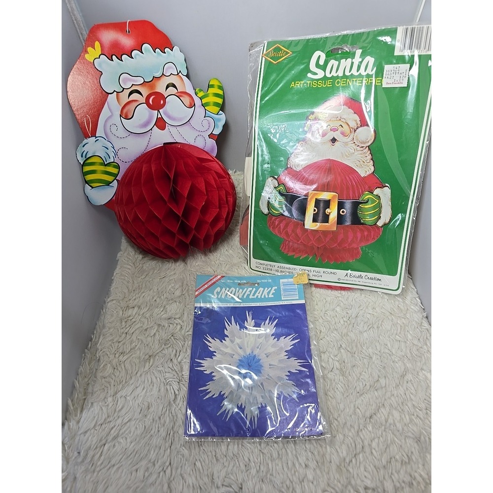 Vintage Santa Claus Lithograph Lot Fold Out Crepe Paper Decoration Christmas 10"